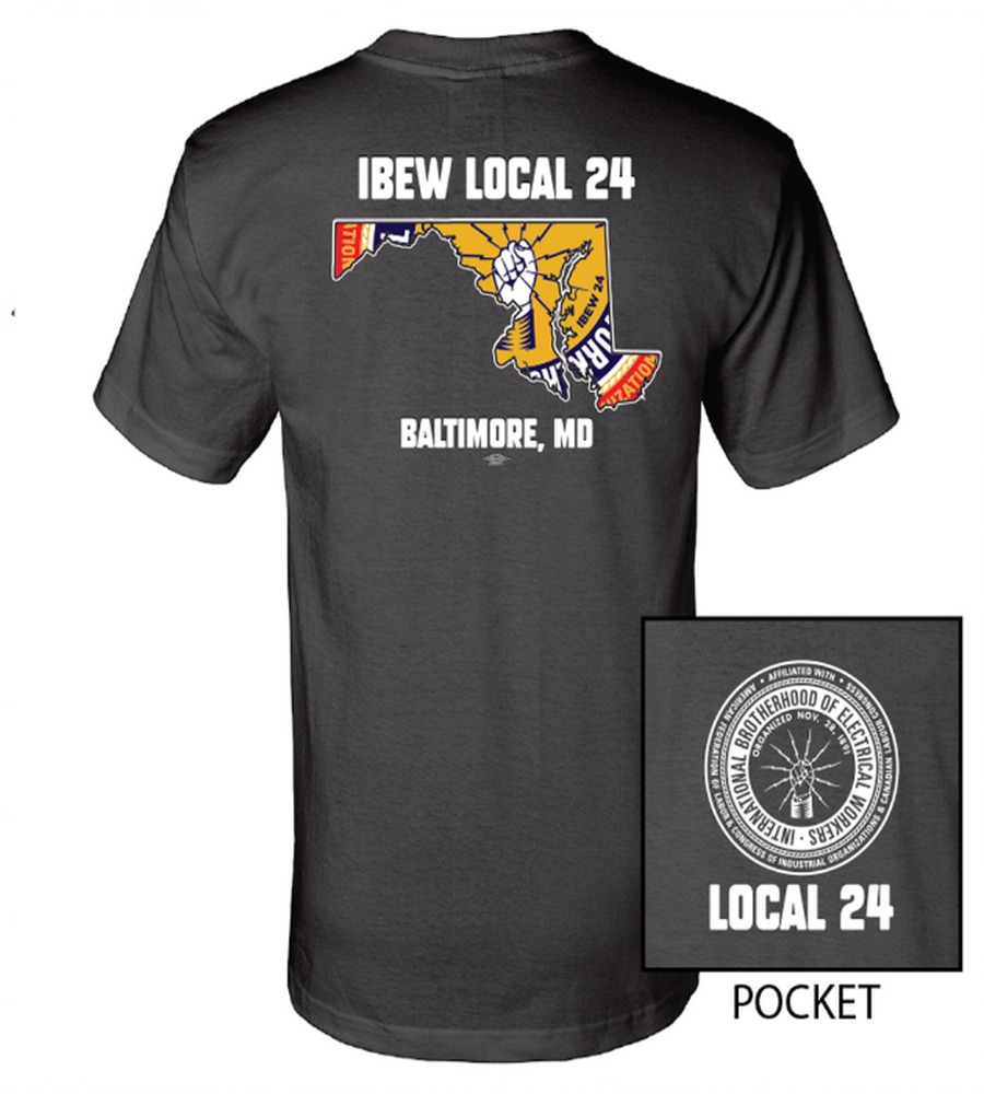 IBEW LOCAL 24 STATE LOGO MENS SHORT SLEEVE USA MADE UNION POCKET T-SHIRT