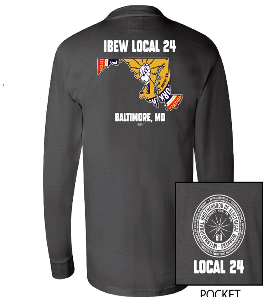 IBEW LOCAL 24 STATE LOGO MENS LONG SLEEVE USA MADE UNION POCKET T-SHIRT