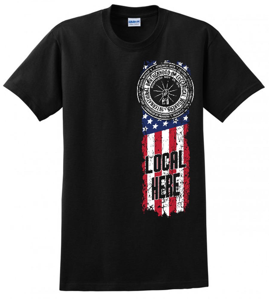 IBEW AMERICAN FLAG DOWN SIDE USA MADE TEE UNION PRINTED FUNNY MENS S-4XL T-SHIRT