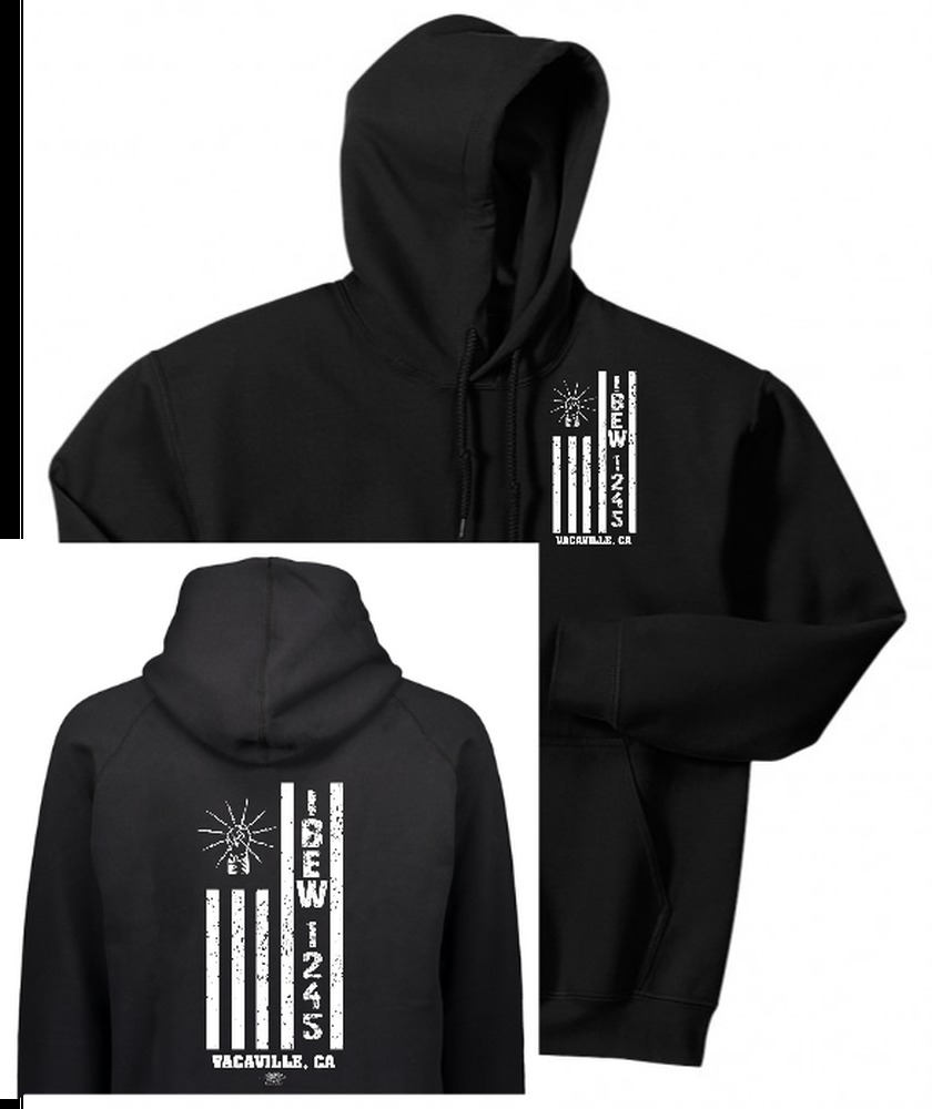 IBEW LOCAL 1245 VERTICAL FLAG USA MADE UNION PRINTED MENS HOODIE BAYSIDE SWEATSHIRT