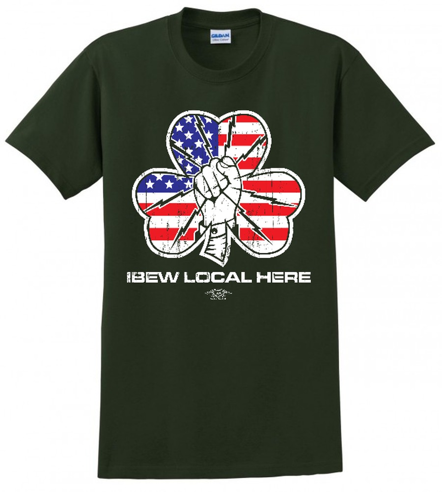 IBEW AMERICAN FLAG SAINT PATRICKS DAY GIFT USA MADE TEE UNION PRINTED FUNNY MENS S-4XL T-SHIRT