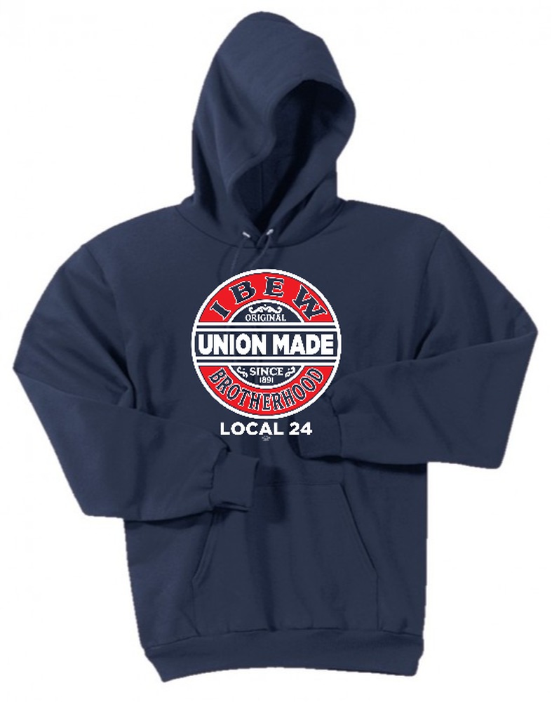 IBEW LOCAL 24 ROUND UNION MADE LOGO MENS USA MADE HOODIE