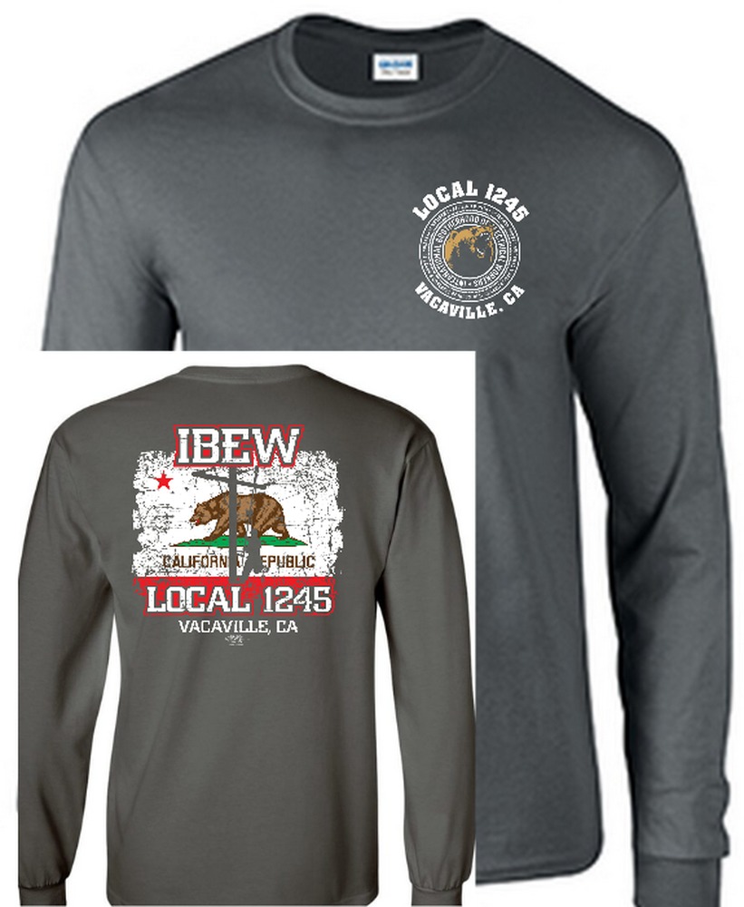 IBEW LOCAL 1245 CALIFORNIA USA MADE UNION PRINTED MENS LONG SLEEVE BEAR FLAG TEE T-SHIRT