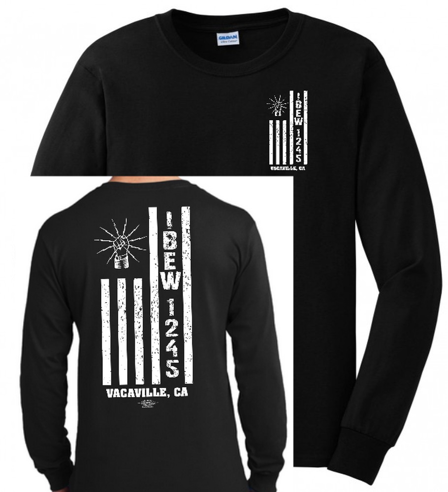 IBEW LOCAL 1245 VERTICAL FLAG USA MADE UNION PRINTED MENS LONG SLEEVE TEE T-SHIRT
