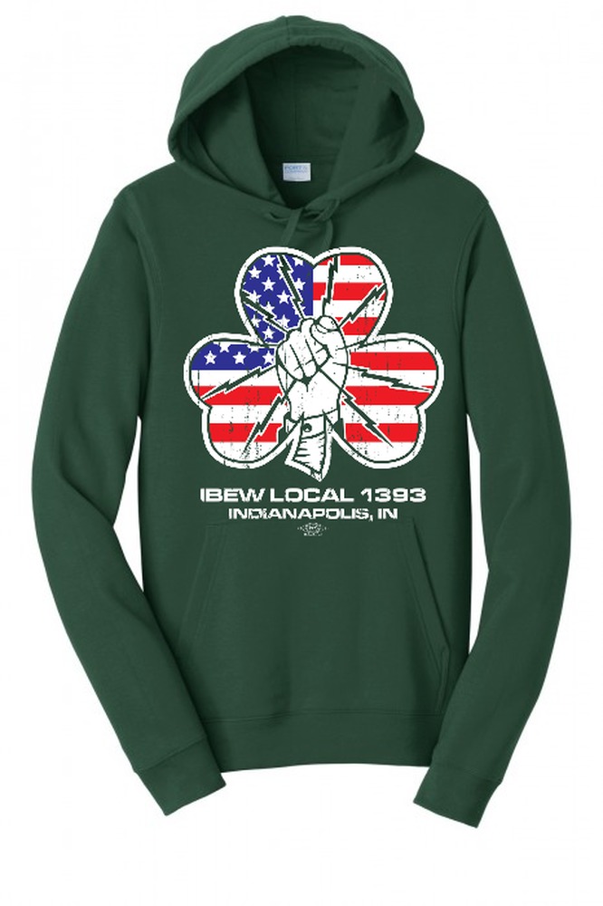 LOCAL 1393 CLOVER FLAG UNION PRINTED ST PATRICKS DAY USA MADE HOODIE