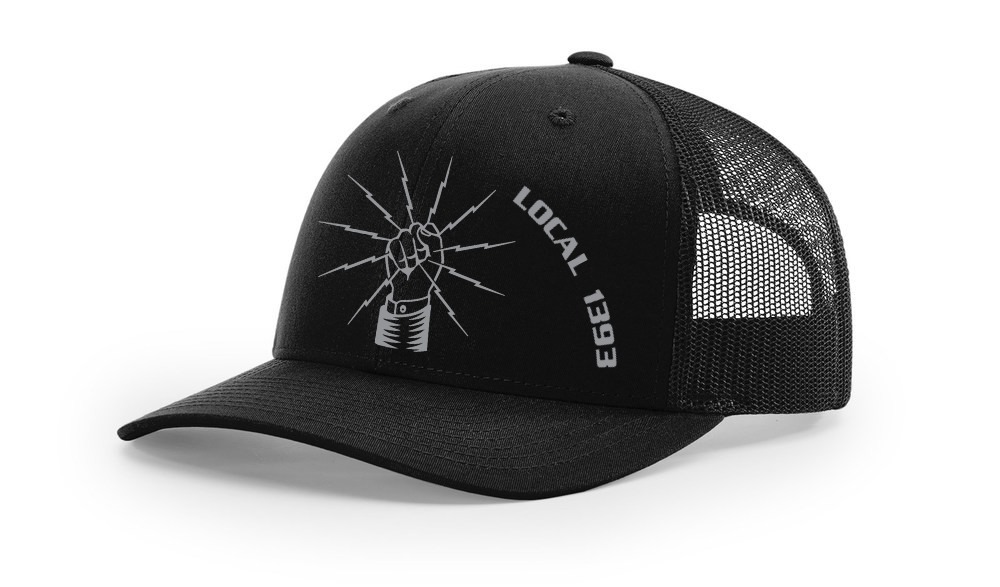 IBEW GREY HAND LOCAL 1393 TRUCKER HAT MESH BACK USA MADE EMBROIDERED CAP