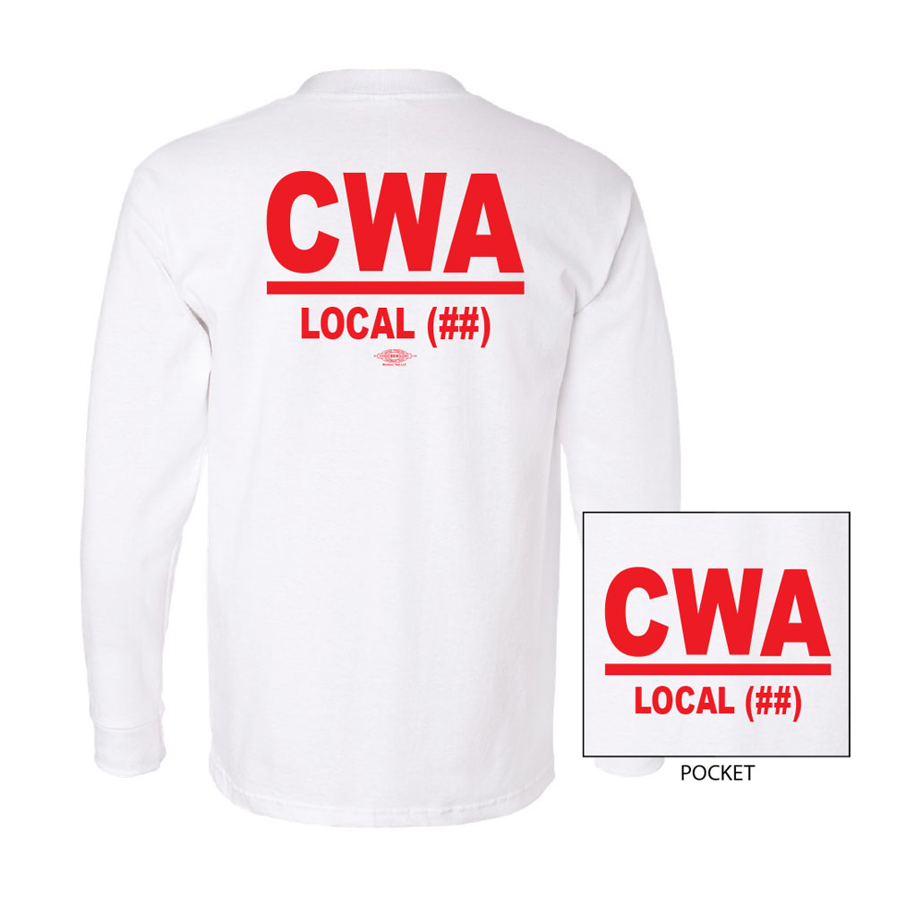 CWA COMMUNICATIONS WORKERS OF AMERICA USA MADE UNION PRINTED LONG SLEEVE POCKET MENS T-SHIRT 8100