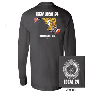 IBEW LOCAL 24 STATE LOGO MENS LONG SLEEVE USA MADE UNION POCKET T-SHIRT