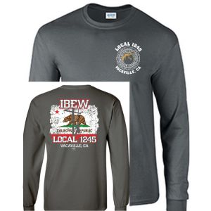 IBEW LOCAL 1245 CALIFORNIA USA MADE UNION PRINTED MENS LONG SLEEVE BEAR FLAG TEE T-SHIRT