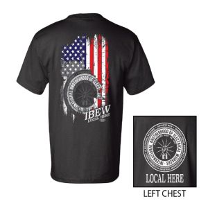 IBEW YOUR LOCAL HERE AMERICAN FLAG VETERAN USA MADE UNION PRINTED T-SHIRT