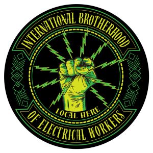 IBEW YOUR LOCAL HERE LIME FIST STICKER UNION MADE PICK YOUR SIZE AND QUANTITY DC006