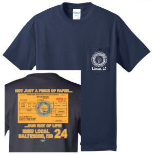 IBEW LOCAL 24 TICKET LOGO MENS USA MADE POCKET T-SHIRT 7100