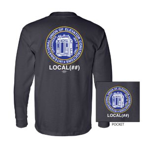 IUEC INTERNATIONAL UNION OF ELEVATOR CONSTRUCTORS MENS COTTON LONG SLEEVE POCKET T-SHIRT  8100