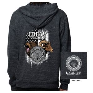 IBEW LOCAL 1245 BEAR RAM DESIGN MENS TRI-CHARCOAL HOODIE