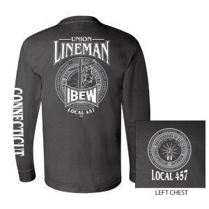 IBEW LOCAL 457 LINEMAN DESIGN MENS LONG SLEEVE T-SHIRT UNION MADE