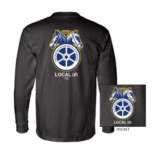 TEAMSTERS LOGO DOUBLE HORSE HEAD USA MADE UNION PRINTED MENS POCKET LONG SLEEVE T-SHIRT