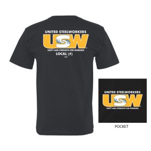 USW UNITED STEEL WORKERS MENS POCKET SHORT SLEEVE T-SHIRT USA MADE UNION PRINTED 5070