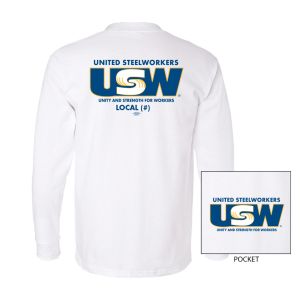 USW UNITED STEEL WORKERS MENS LONG SLEEVE POCKET T-SHIRT