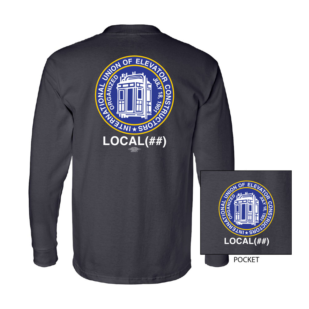 IUEC INTERNATIONAL UNION OF ELEVATOR CONSTRUCTORS MENS COTTON LONG SLEEVE POCKET T-SHIRT  8100