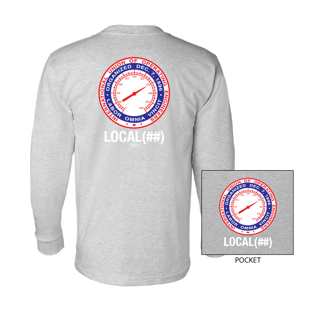 IUOE INTERNATIONAL UNION OF OPERATING ENGINEERS USA MADE UNION PRINTED MENS LONG SLEEVE POCKET T-SHIRT 8100