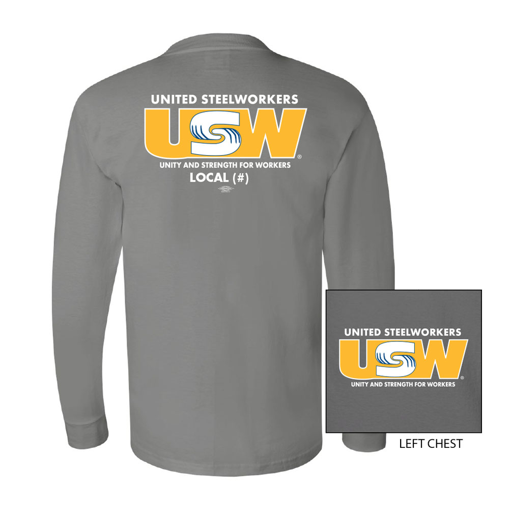 USW UNITED STEEL WORKERS MENS LONG SLEEVE T-SHIRT USA MADE UNION PRINTED 5060